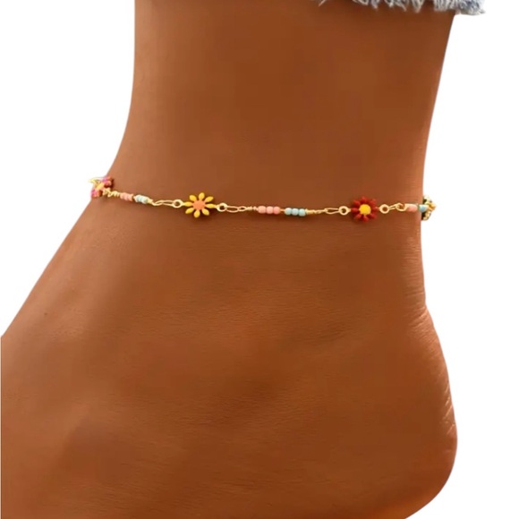 Whimsy_and_Rose Jewelry - Colorful Flower Gold Beaded Anklet